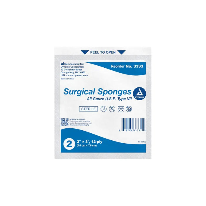 Dynarex Sterile Gauze Sponges, 2 per pack, 3