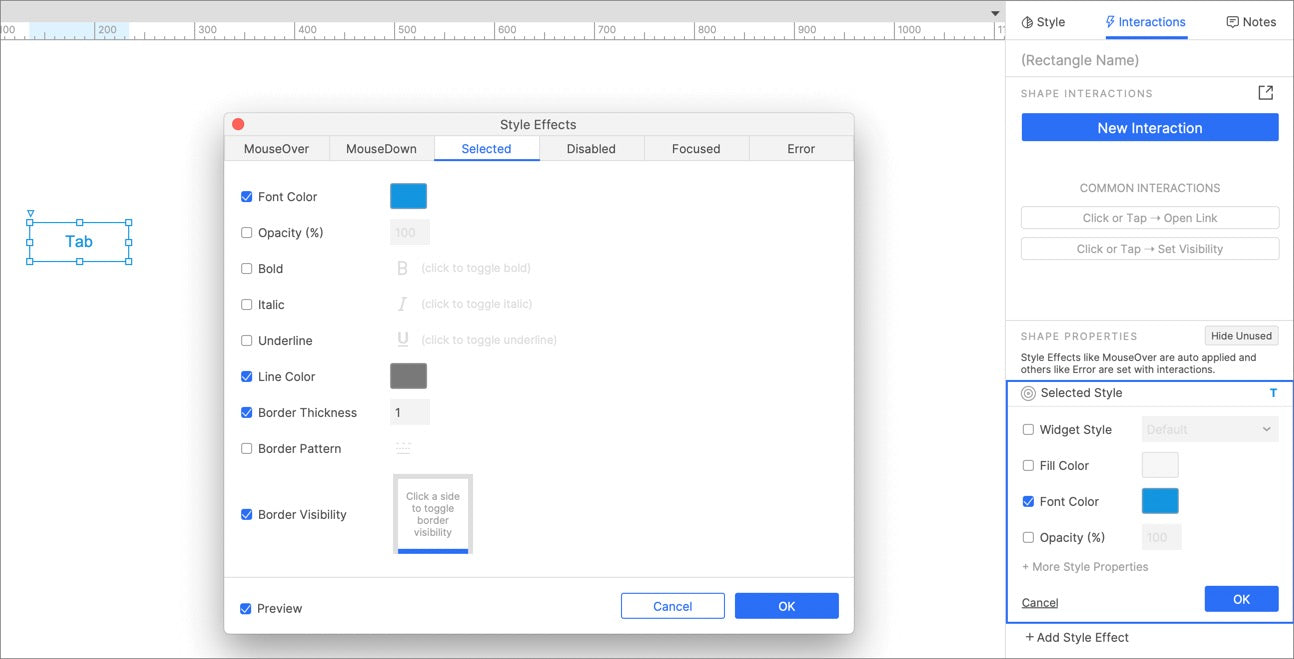 Set selected style of the tab