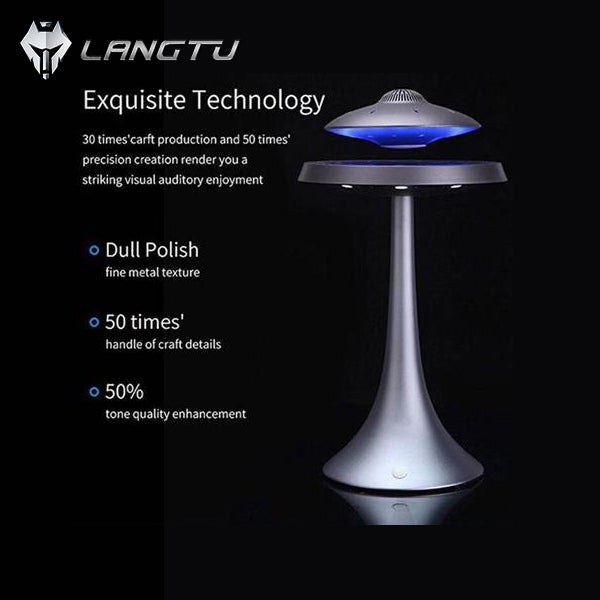 LANGTU UFO Magnetic Levitating Bluetooth 4.0 Wireless Charging LED Floating Lamp Speaker Black
