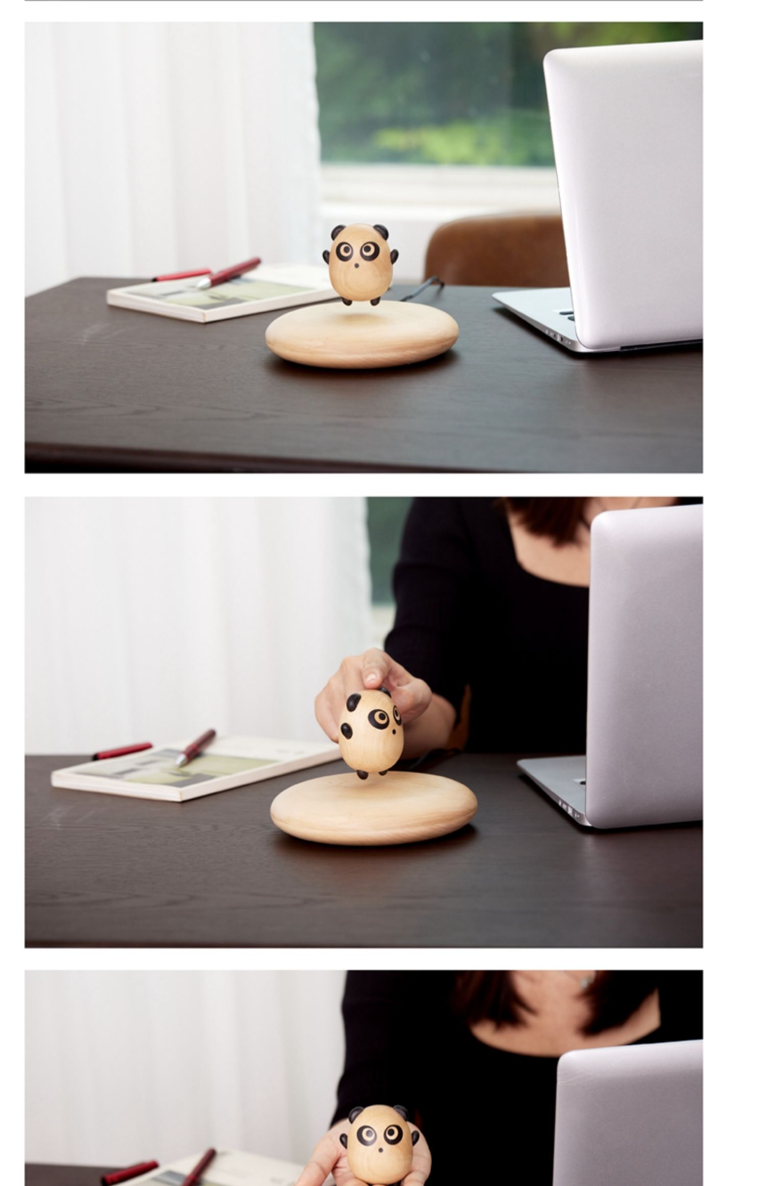 LANGTU Flying Panda Magnetic Levitation Woodcarving Hand-Made Maple & Ebony Doll for Decor, Toy & Gift