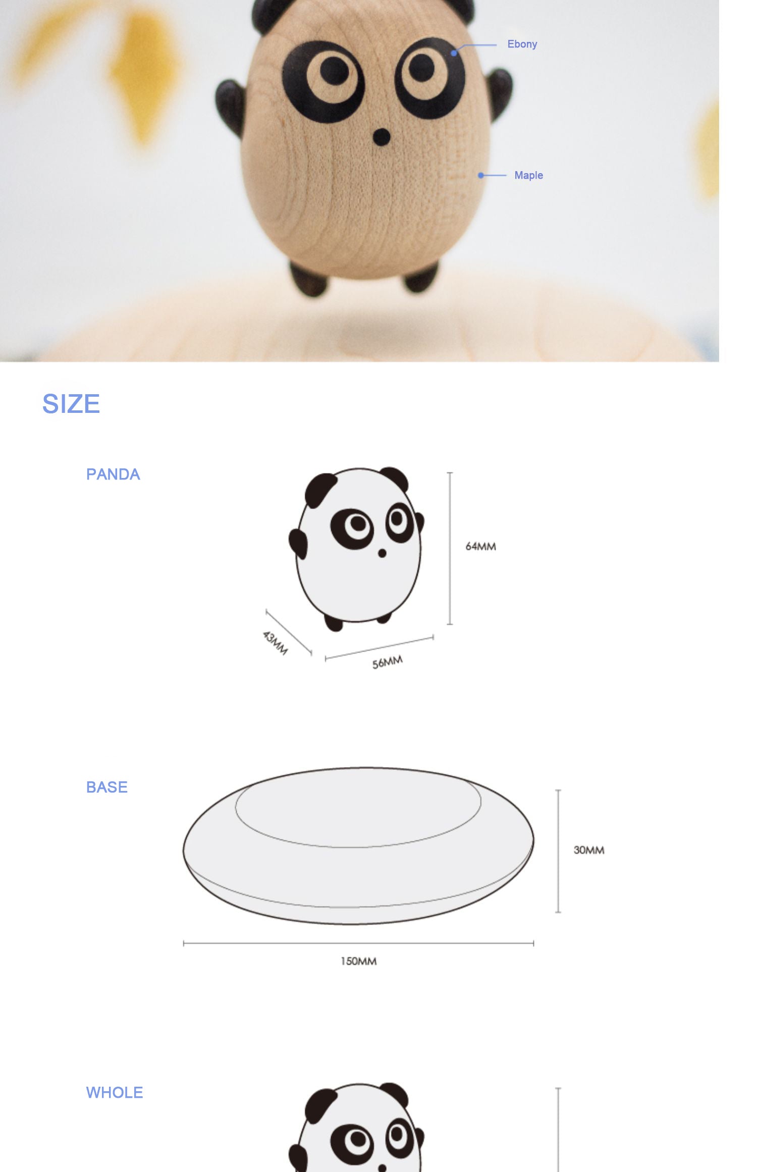 LANGTU Flying Panda Magnetic Levitation Woodcarving Hand-Made Maple & Ebony Doll for Decor, Toy & Gift