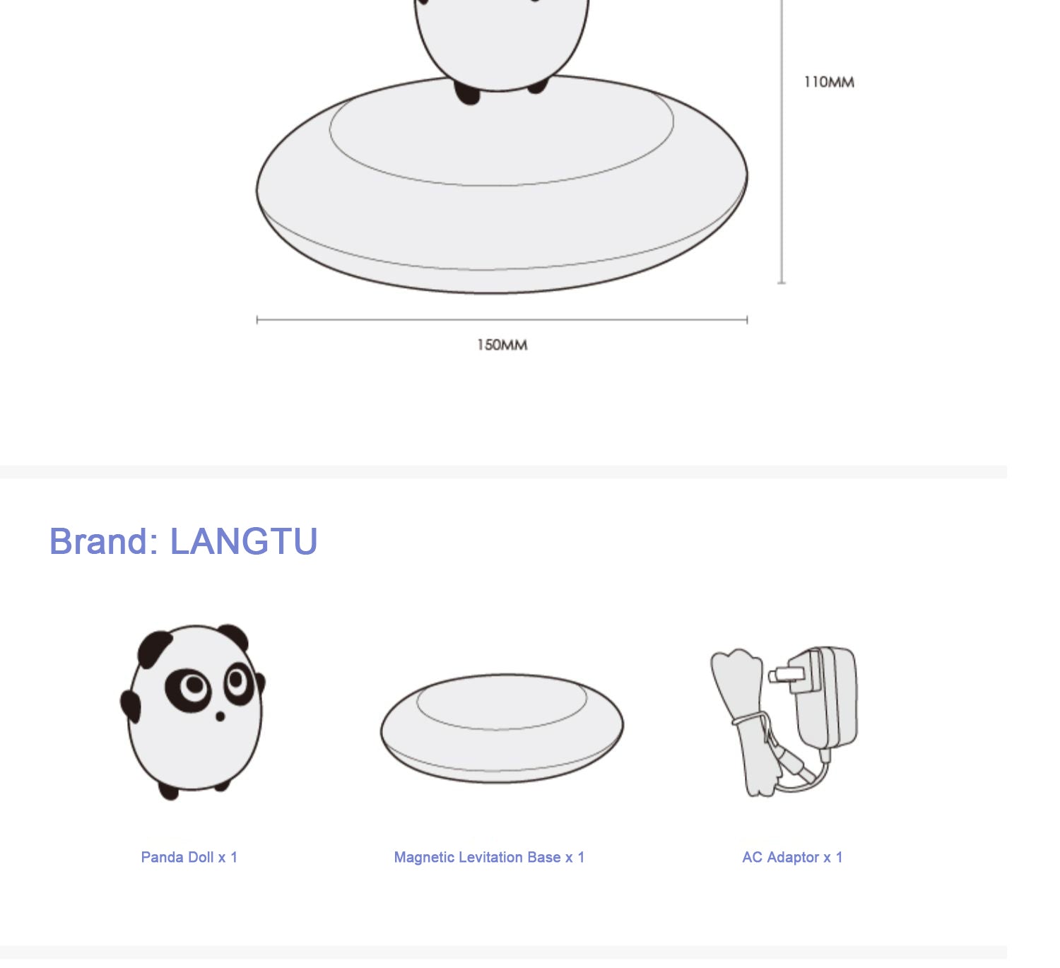 LANGTU Flying Panda Magnetic Levitation Woodcarving Hand-Made Maple & Ebony Doll for Decor, Toy & Gift