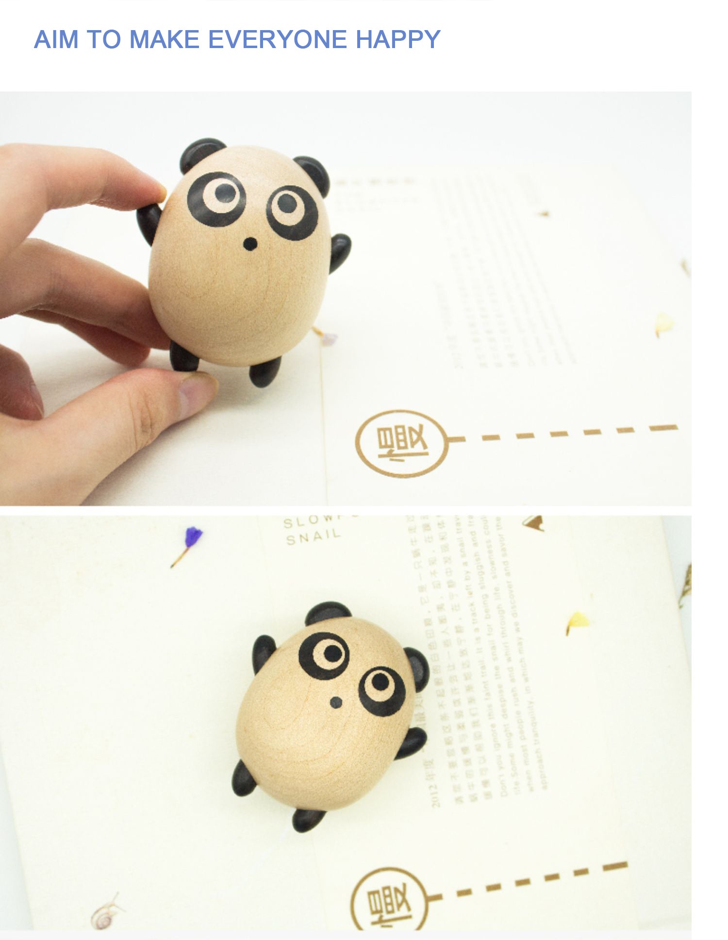 LANGTU Flying Panda Magnetic Levitation Woodcarving Hand-Made Maple & Ebony Doll for Decor, Toy & Gift