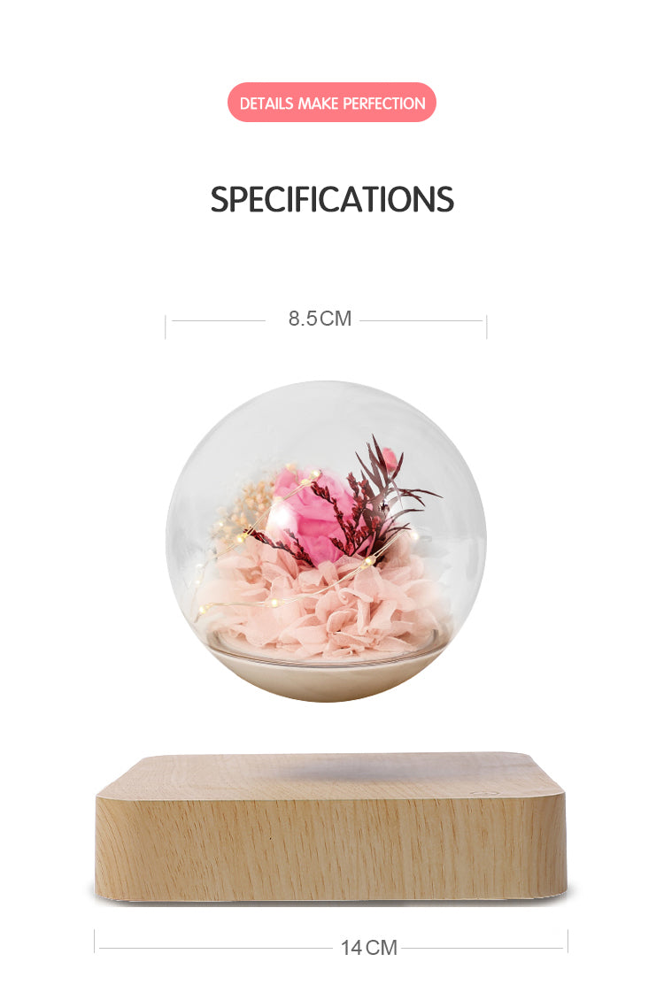 LANGTU Magnetic Levitating Immortal Flower Floating Rotating Crystal Ball ft. Decorative Lights for Home, Office & Desk Decor