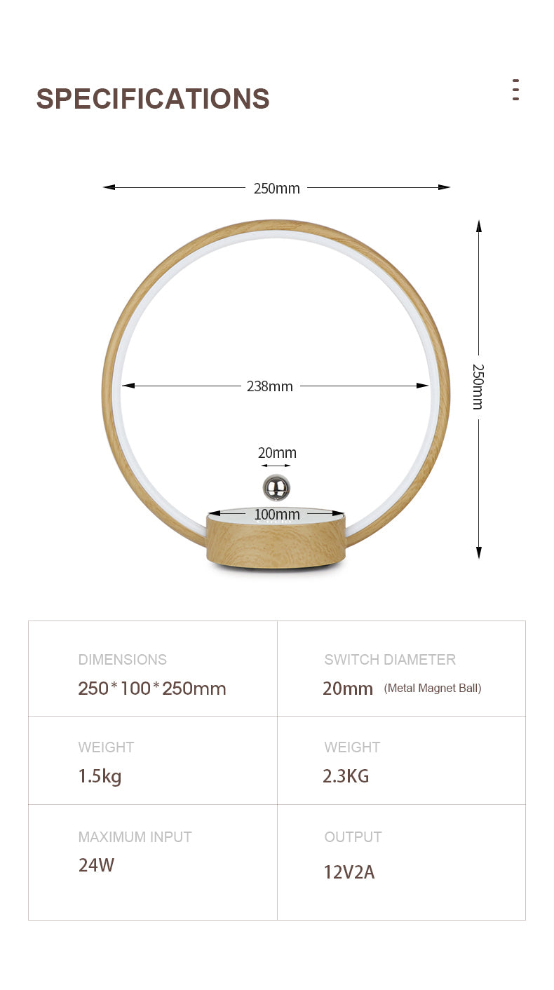 LANGTU Circlo Table Desk Smart Lamp with 2 Levitating Touch Switches (Metal & Moon Flyswitch) & 7 Colors Modes for Home & Office Decor Maple