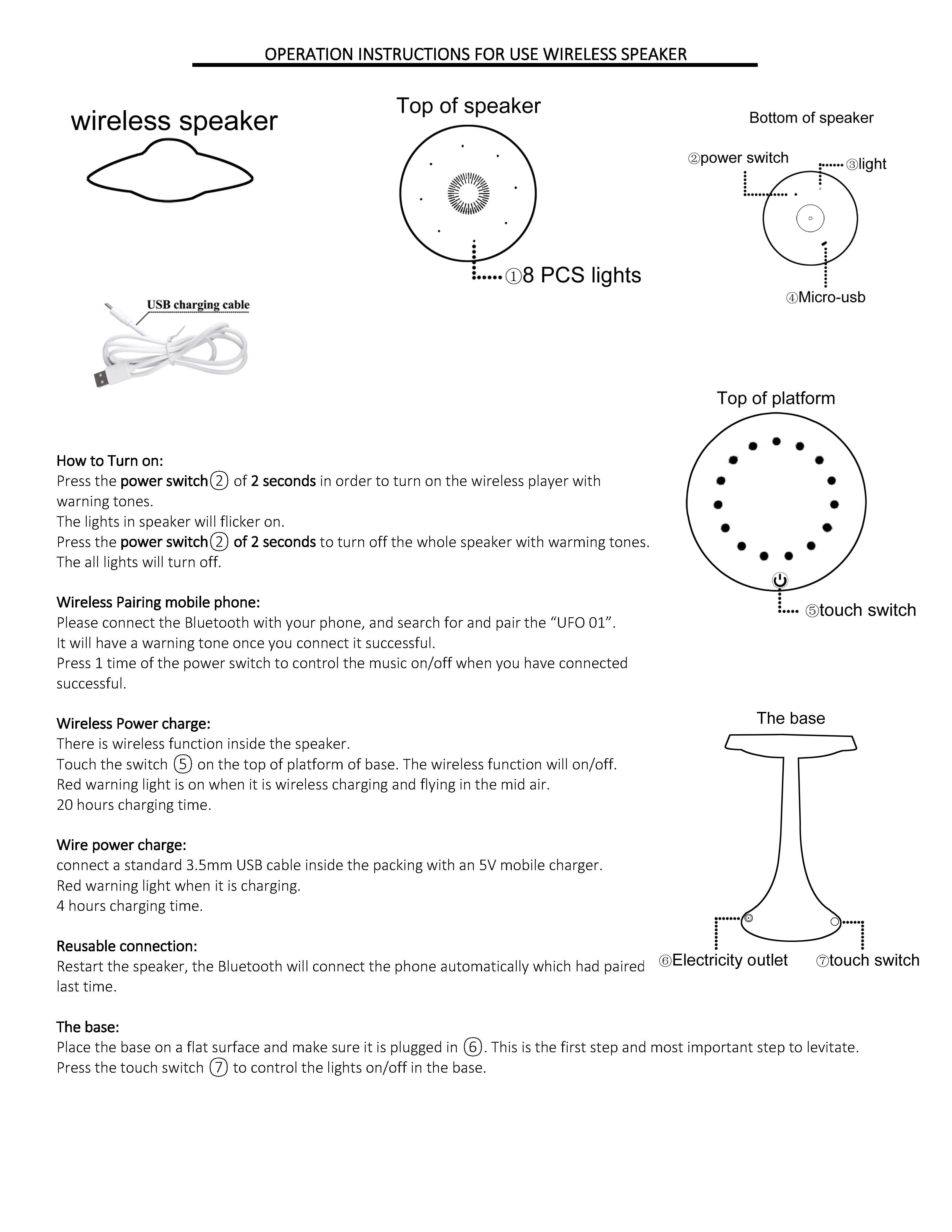 LANGTU UFO Levitating Bluetooth Speaker Manual