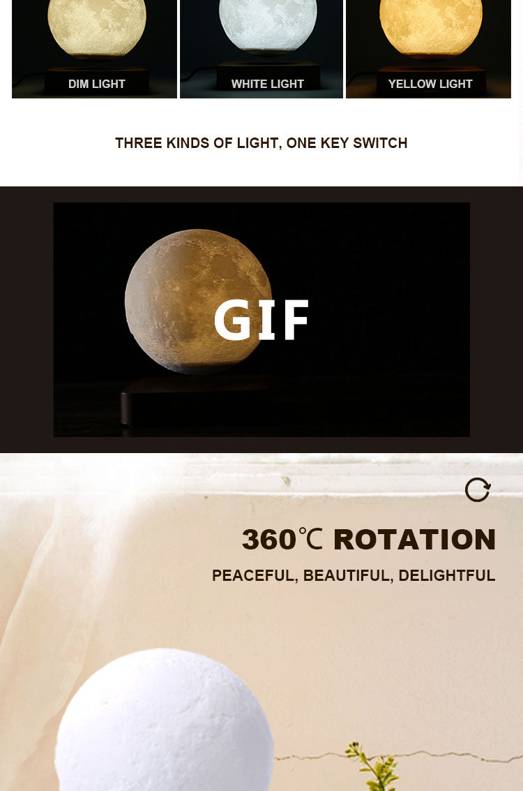 LANGTU Magnetic Levitating Luna Floating 3D Printing LED Wireless Charging Moon Night Lamp Light