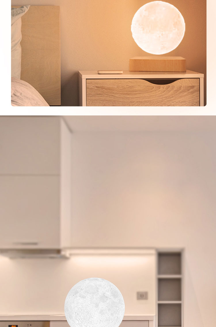 LANGTU Magnetic Levitating Luna Floating 3D Printing LED Wireless Charging Moon Night Lamp Light