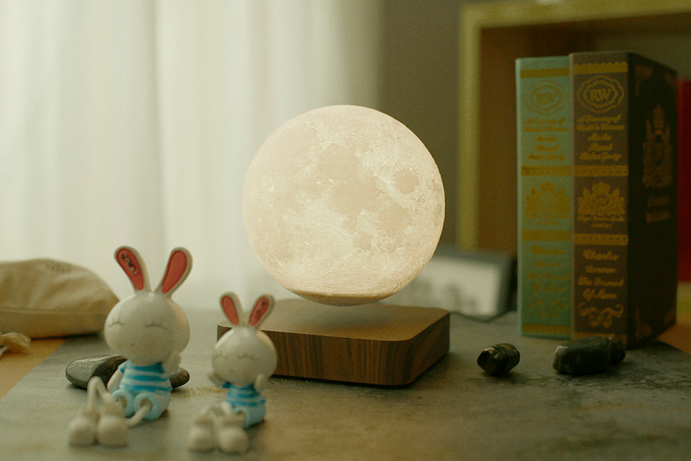 LANGTU Magnetic Levitating Luna Floating 3D Printing LED Wireless Charging Moon Night Lamp Light Maple