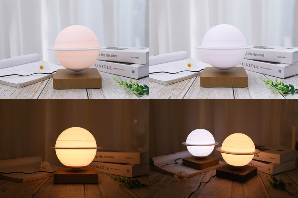 LANGTU Magnetic Levitating Luna Saturn Floating 3D Printing LED Wireless Charging Moon Night Lamp Light Walnut