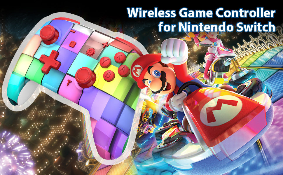 LANGTU Store EasySMX Switch Wireless Pro Controller/Remote/Gamepad for Switch/Switch Lite with Joysticks, Turbo, Motion Control, Dual Vibration, Wakeup and Screenshot Functions ft. Multi-Colored Cubes