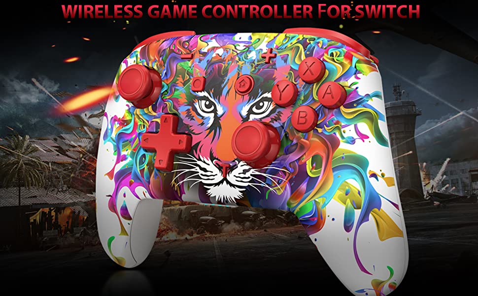 LANGTU Store EasySMX Switch Wireless Pro Controller for Switch/Switch Lite with Remote Gamepad Joysticks, Turbo, Motion Control, Dual Vibration, Wakeup and Screenshot Functions ft. Tiger