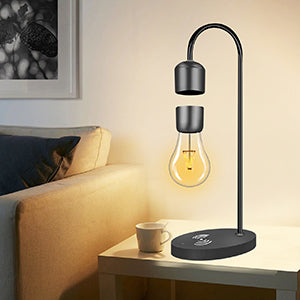 LANGTU Table Desk Smart Lamp with Magnetic Levitating Floating Wireless LED Light Bulb and Wireless Charger Base Black