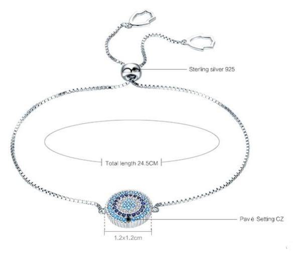 Blue Eye 925 Sterling Silver CZ Link Chain Bracelets