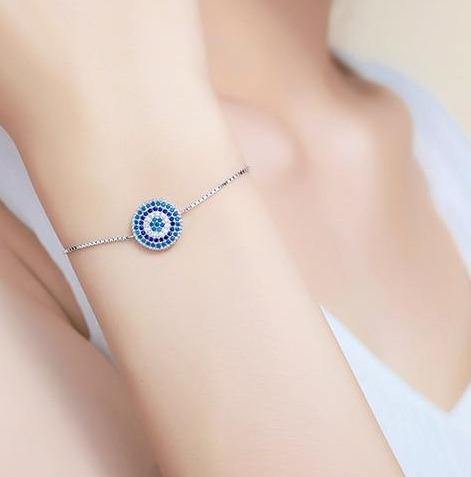 Blue Eye 925 Sterling Silver CZ Link Chain Bracelets