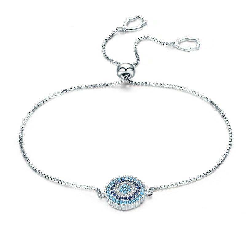 Blue Eye 925 Sterling Silver CZ Link Chain Bracelets