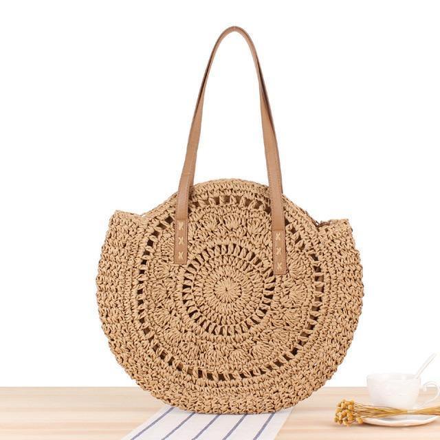 Boho Handmade Round Straw Tote Shoulder Bag