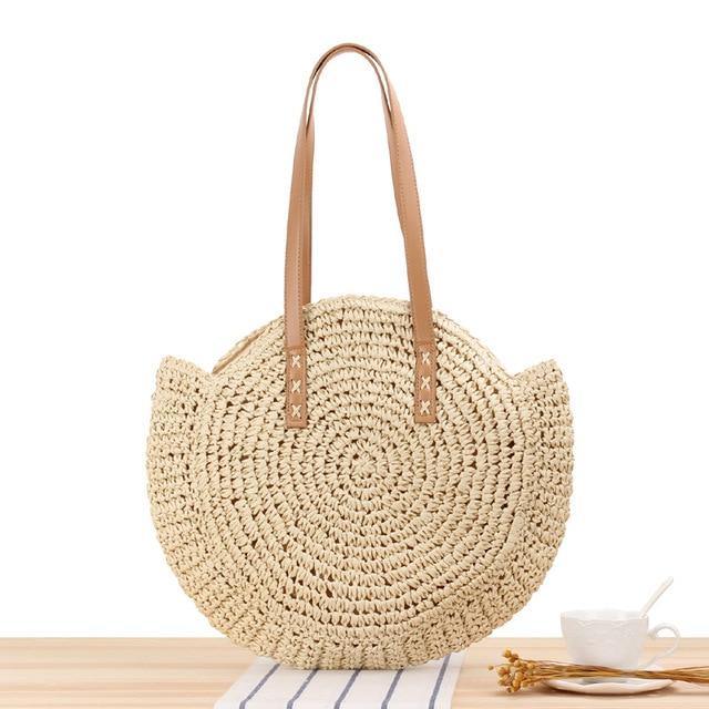 Boho Handmade Round Straw Tote Shoulder Bag