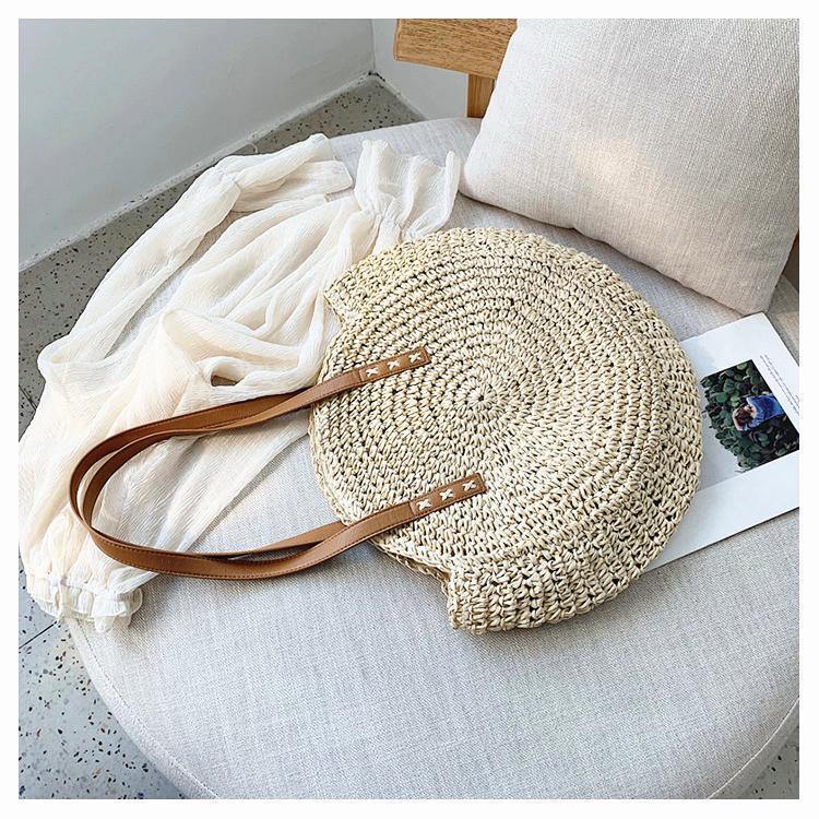 Boho Handmade Round Straw Tote Shoulder Bag