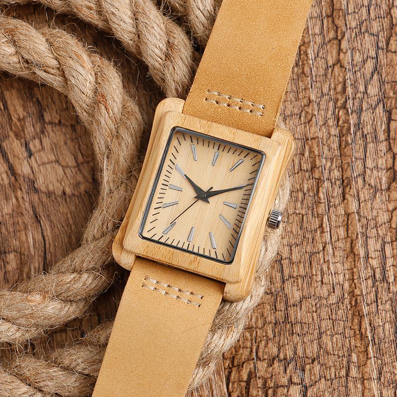 Handmade Genuine Leather Bamboo Watch