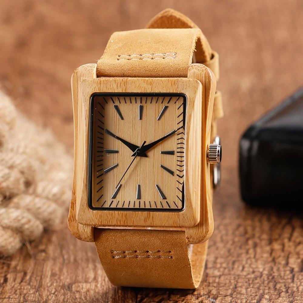 Handmade Genuine Leather Bamboo Watch