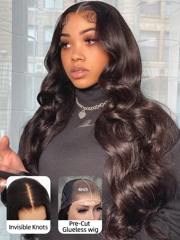 Wavymy High Density Wigs Pre-bleached Wear Go Wigs Dome Cap Glueless Pre Cut 4x6 Lace Closure Wig Body Wave 180% Density