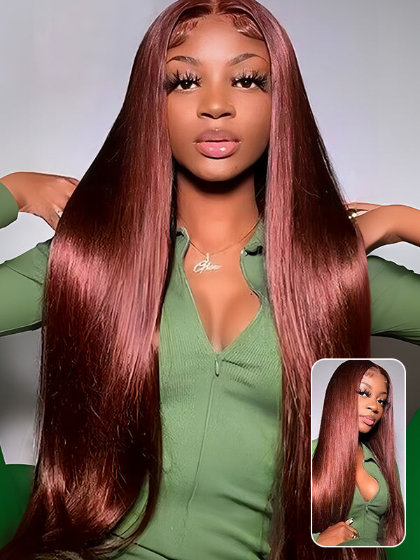 Wavymy High Density Wigs Wear Go Reddish Brown Color Glueless Wig 4x6 Lace Dome Cap Straight Wigs 180% Density