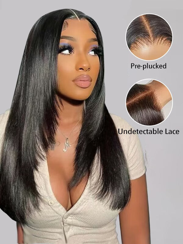 Wavymy High Density Wigs Trendy Layered Cut Pre-bleached Wear Go Wigs 180% Density Straight Pre cut 4x6 HD Lace Closure Wigs 100% Human Hair