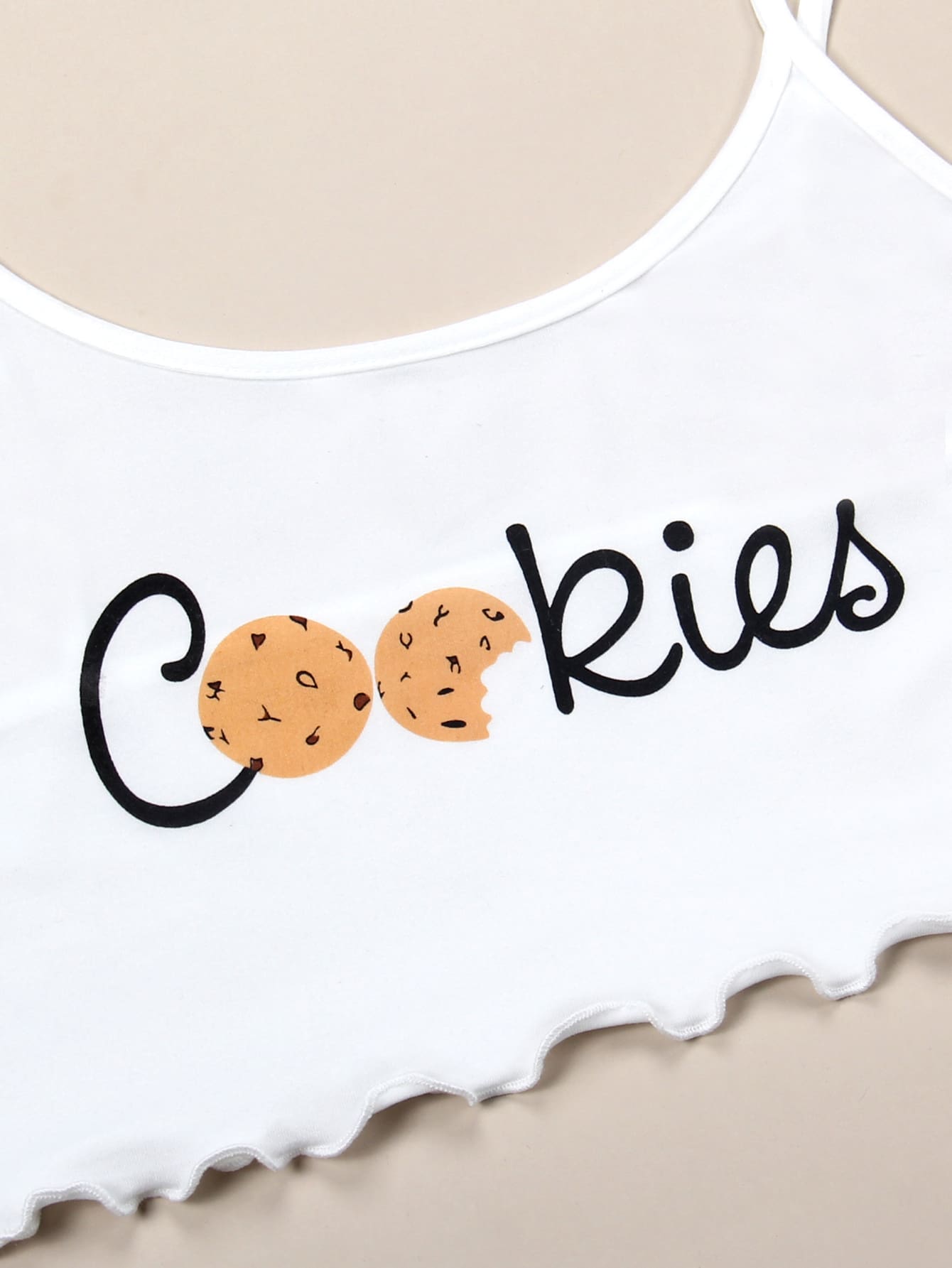 Cookies & Letter Graphic Lettuce Trim Cami PJ Set