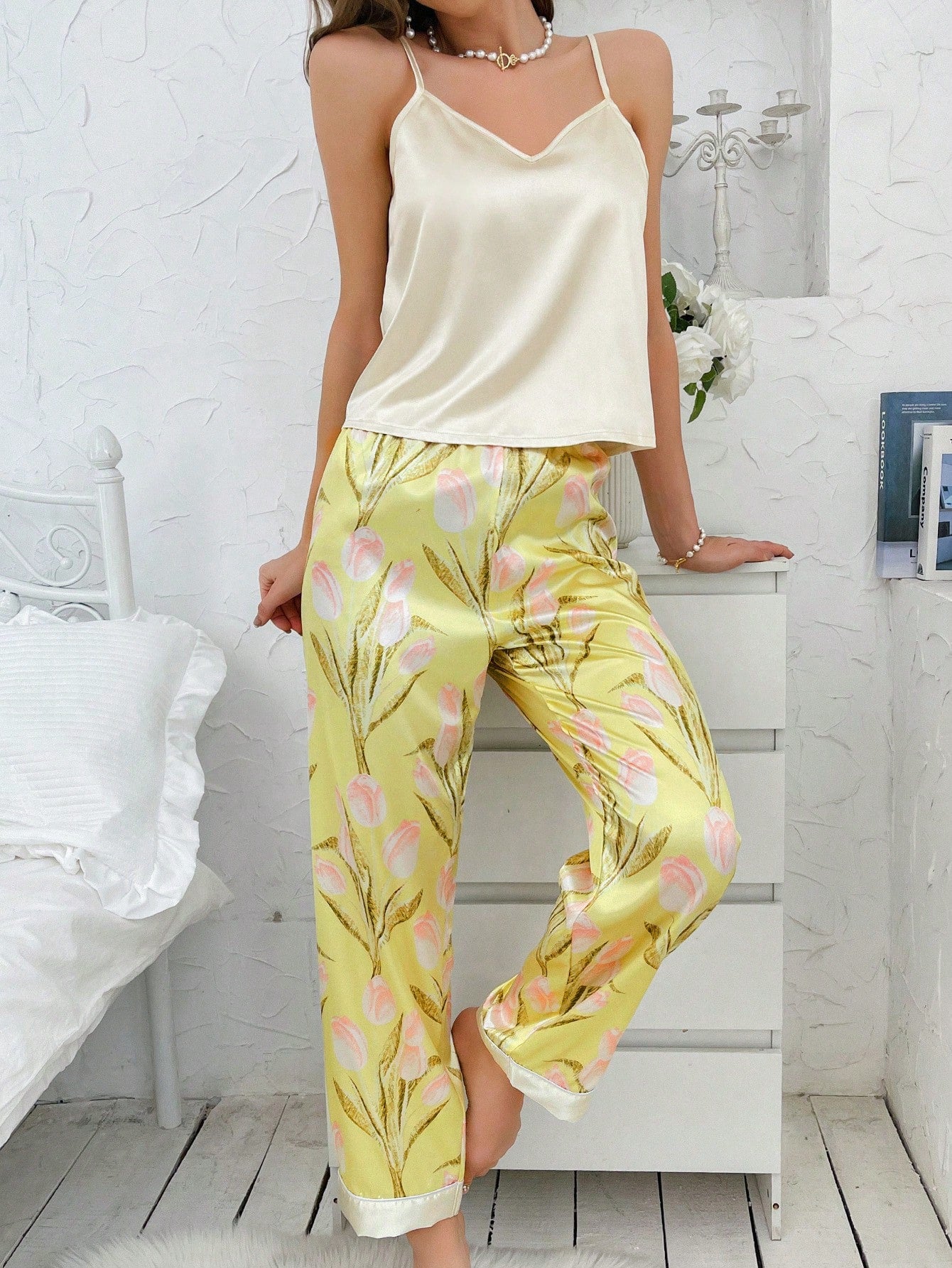 Floral Print Satin PJ Set