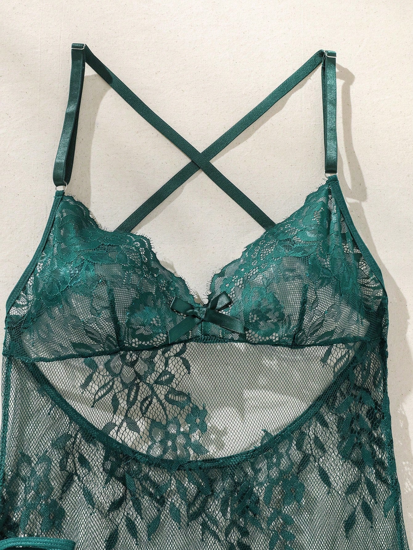 Floral Embroidery Sheer Mesh Sexy Lingerie Cami Dress & Thong Set