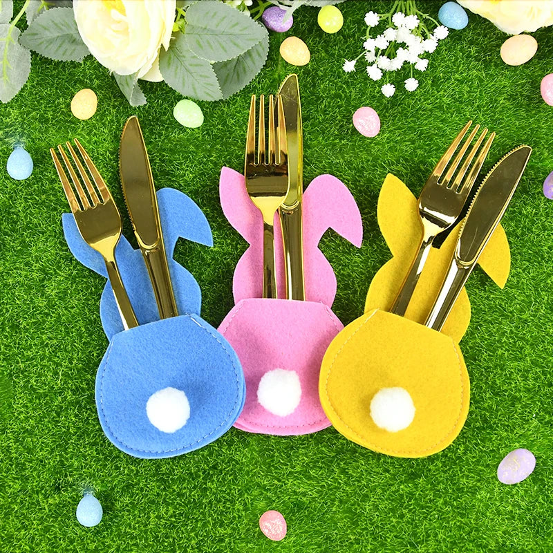 4pcs Easter Rabbit Knife and Fork Bag