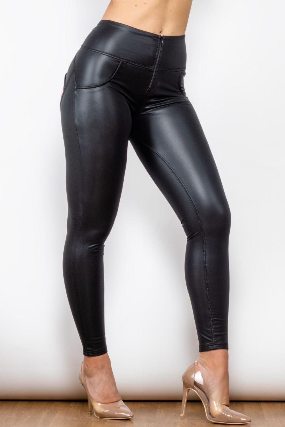 Full Size Vegan Leather Zip Detail Leggings