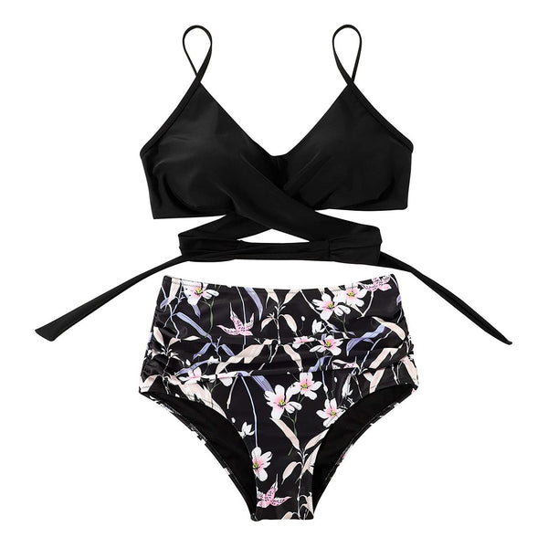 Upopby Two Pieces Flower Print High Waist Swimsuit Details