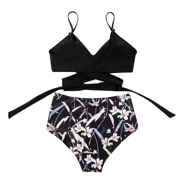 Upopby Two Pieces Flower Print High Waist Swimsuit