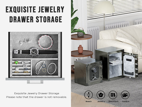 RPNB Large Home Fingerprint Retro Style Biometric Safe Box with Jewelr