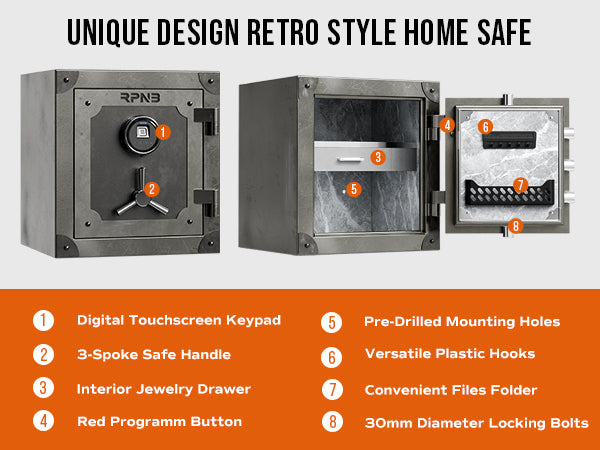 RPNB Large Home Fingerprint Retro Style Biometric Safe Box with Jewelr