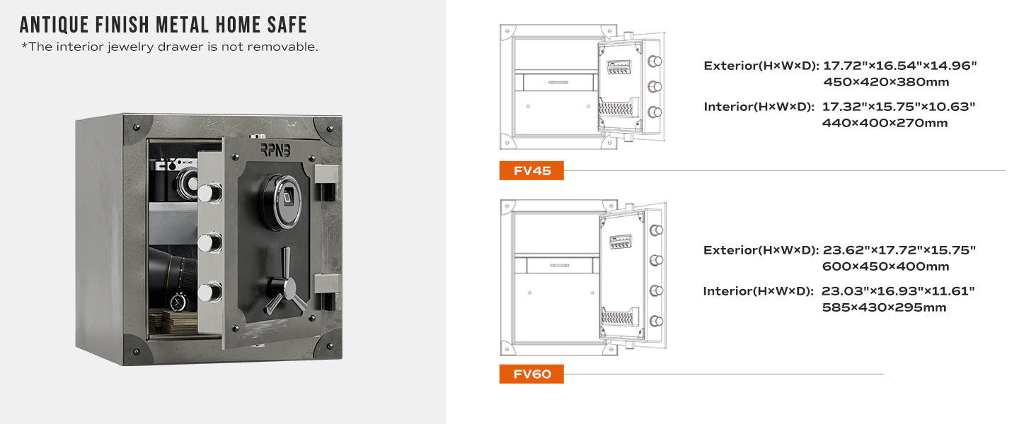 RPNB Large Home Fingerprint Retro Style Biometric Safe Box with Jewelr