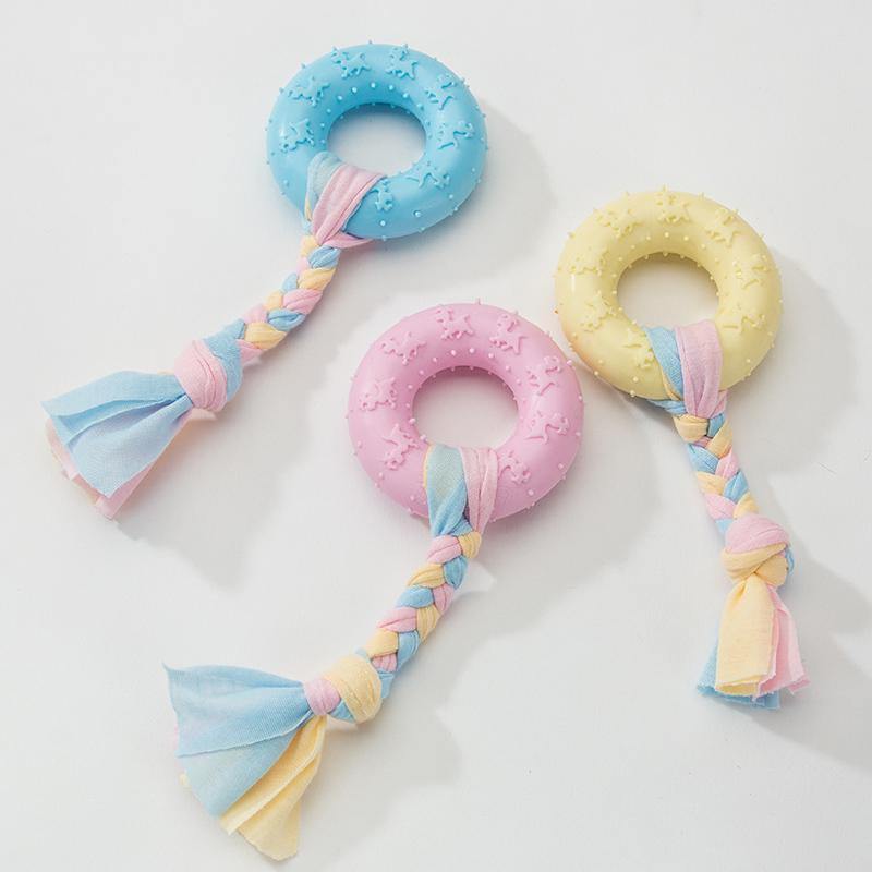 Donut Shaped Bite-Resistance Dog Toy With Rope