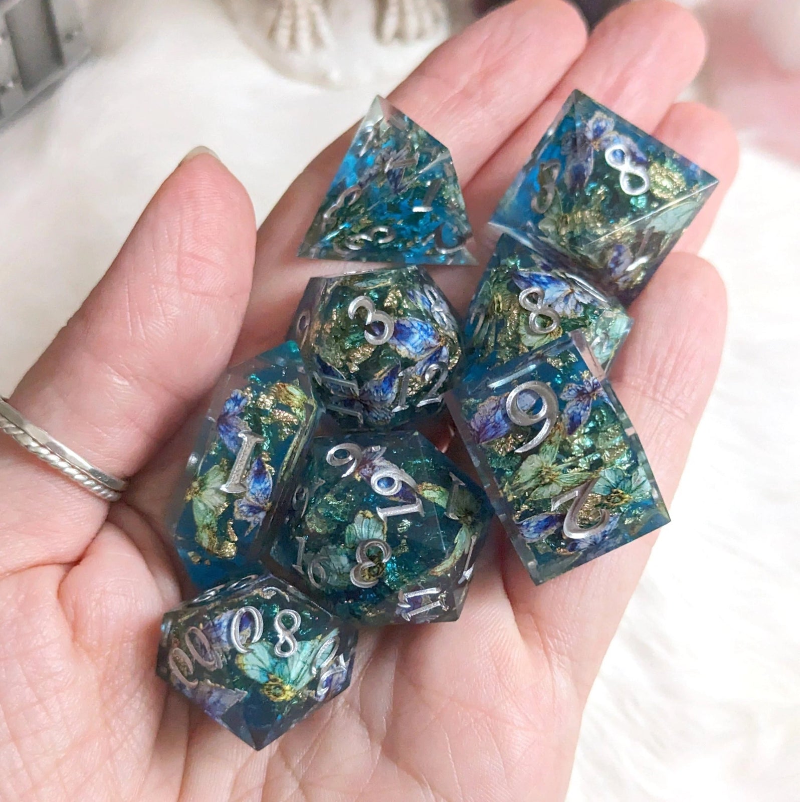 Butterfly Realm - Sharp Edge Resin - 7 Dice Set