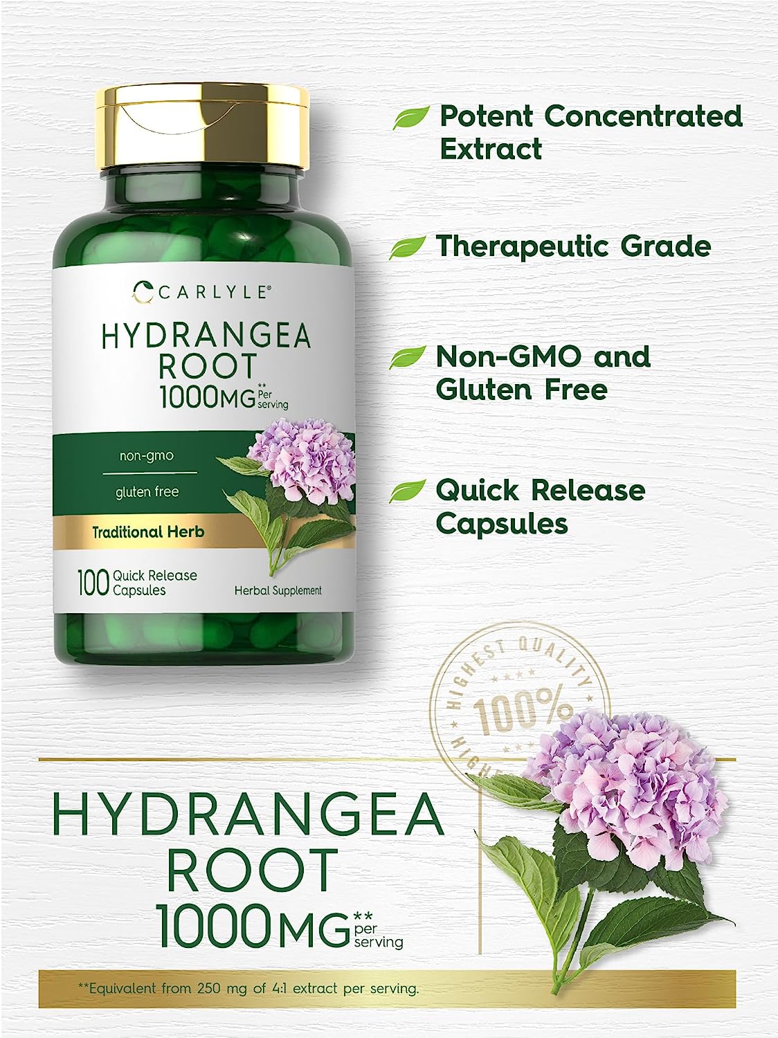 Hydrangea Root 1000mg | 100 Capsules