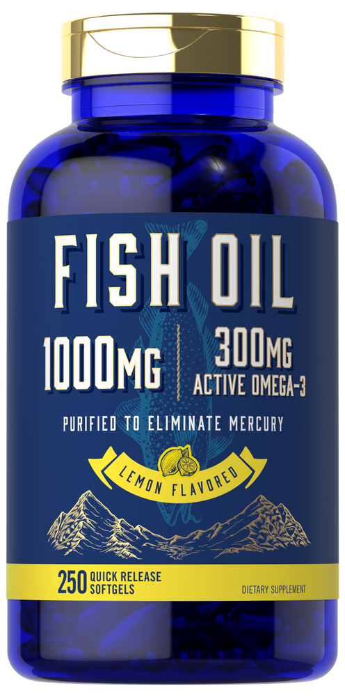 Fish Oil 1000mg | 300mg Omega 3 | 250 Softgels | Lemon Flavor