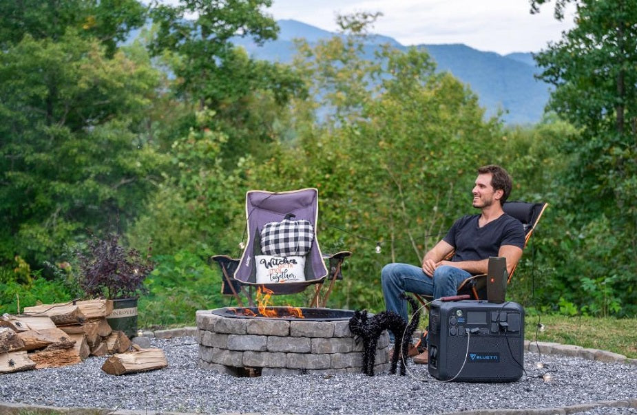 bluetti solar generator at camping site