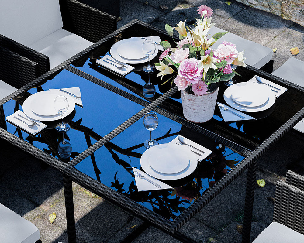 Fine Tableware on Rattan Dining Table