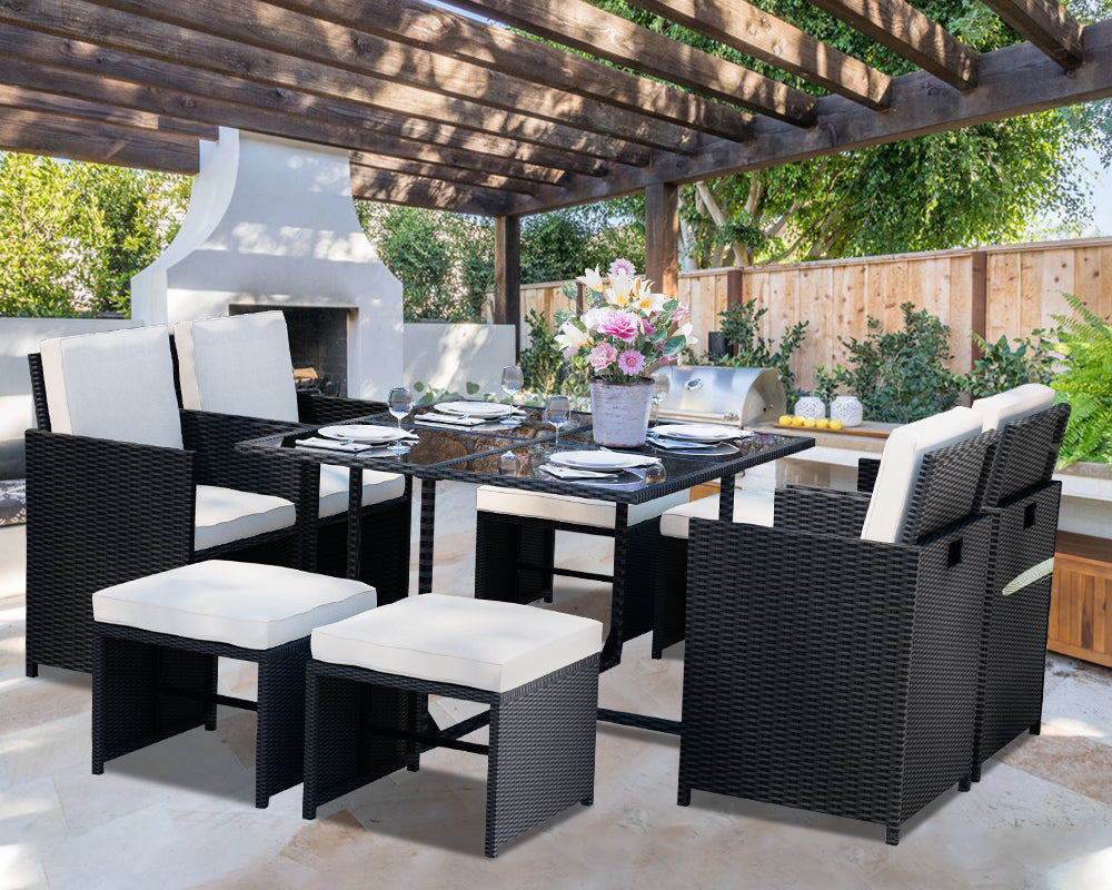Outdoor Kitchen with a Rattan Cube Dining Set