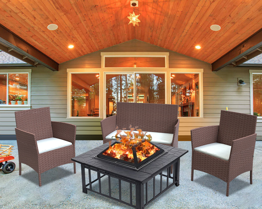 Rattan Garden Table and Chairs and Firepit Table