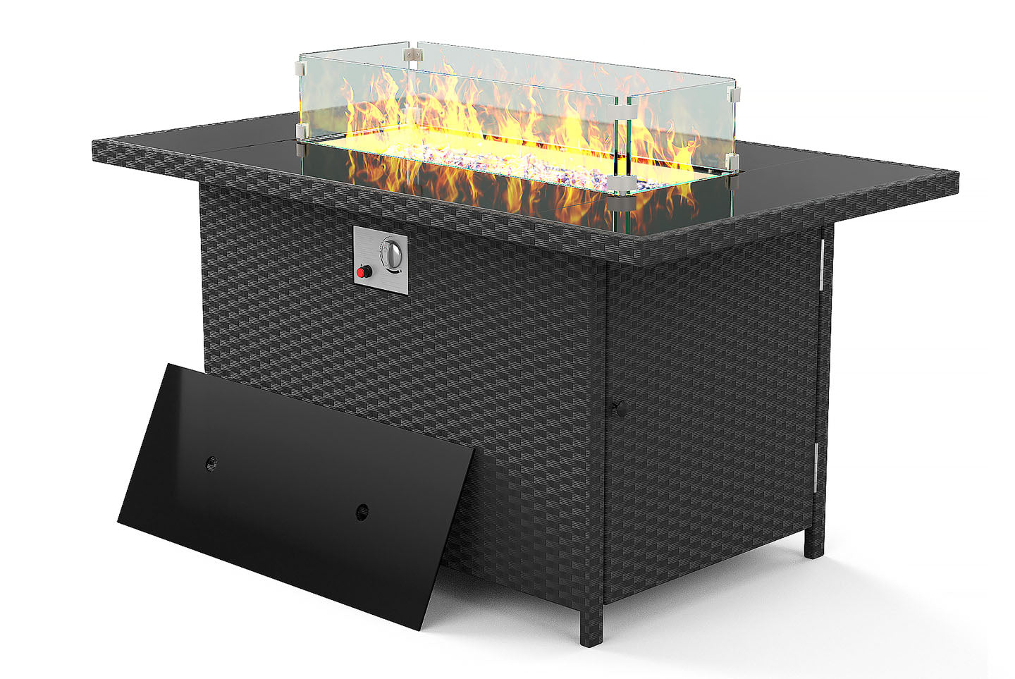 Product photograph of 46 Inch 50000btu Outdoor Rectangular Propane Gas Firepit Table Burner Smokeless With Glass Wind Guard For Garden Backyard from RattanTree