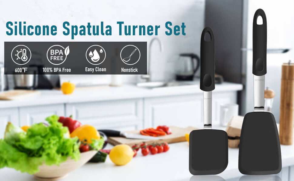 Heat Resistant Silicone Spatula Turner 3 Packs Set – GEEKHOM