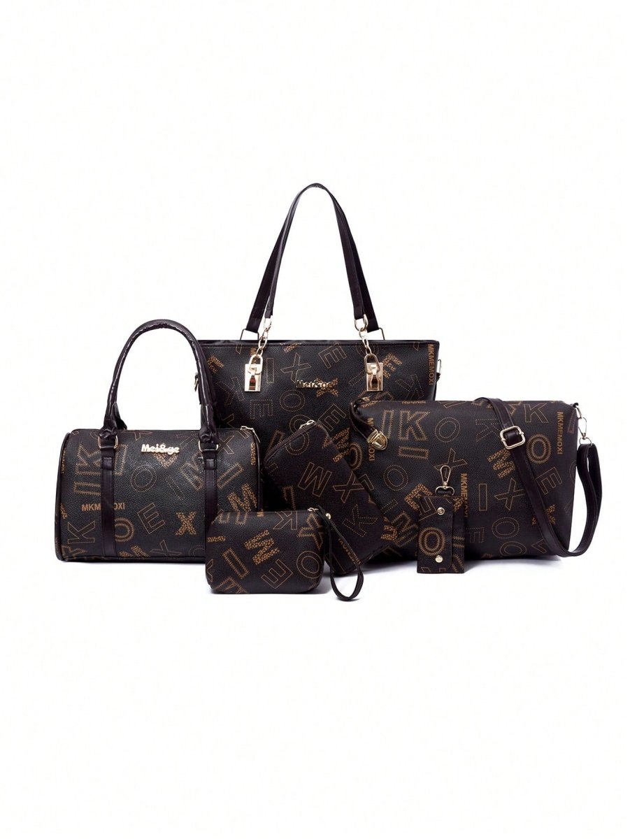 Chic Set: 6pcs Geometric Pattern Purse Collection - Large Capacity Tote, Handbag, Shoulder Bag