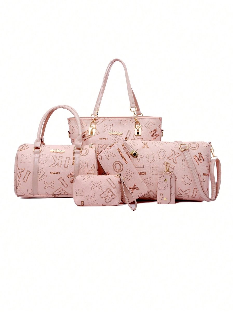 Chic Set: 6pcs Geometric Pattern Purse Collection - Large Capacity Tote, Handbag, Shoulder Bag